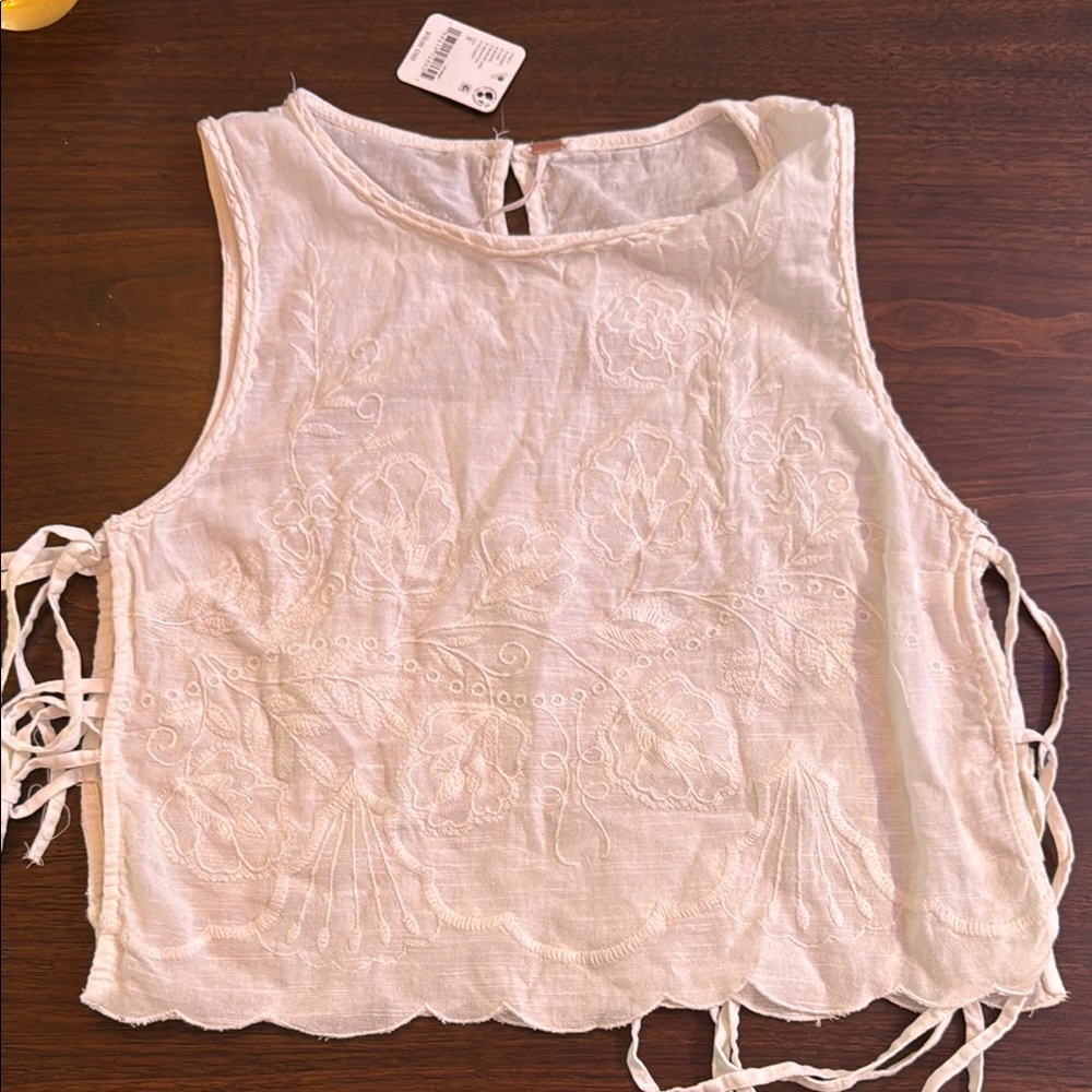 Free People Cream Embroidered Tank Top